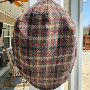 Men's Irish Trinity Brown Plaid Flat Cap with Blue and Red Accents